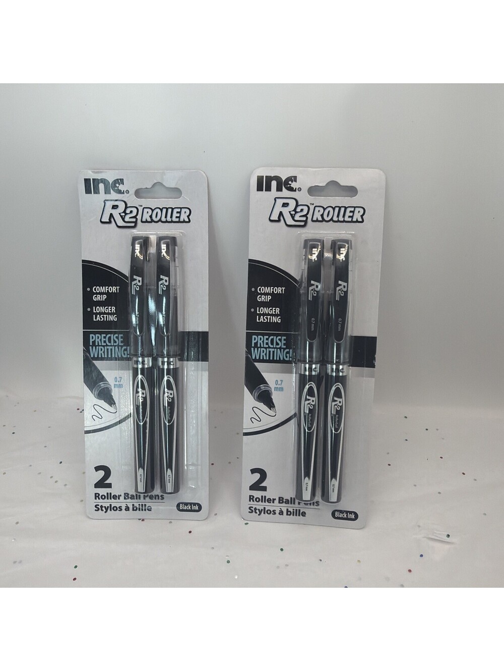 2 PACKS 4 PENS INC® R-2™ ROLLER PRECISE WRITING COMFORT GRIP BLACK INK 0.7 mm